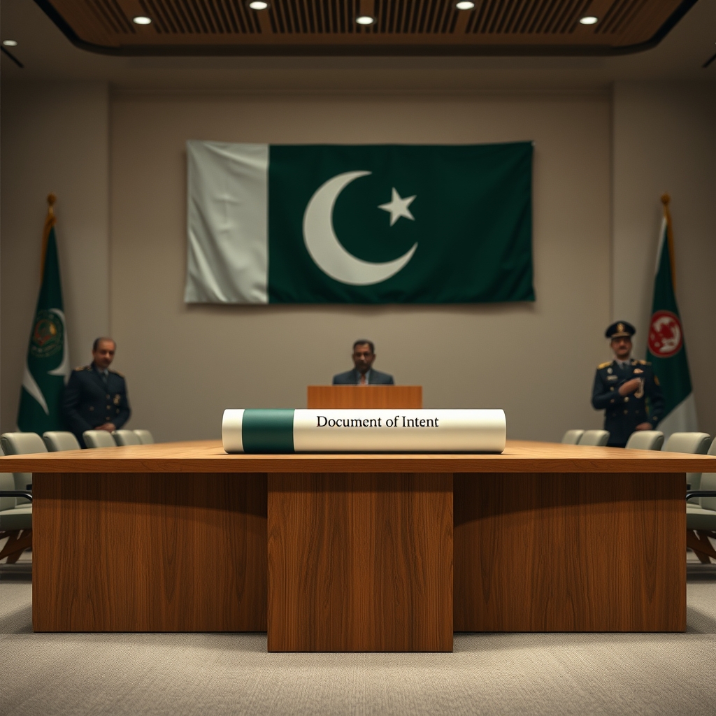 Pakistani officials pose in group photo at Document of Intent signing ceremony at P.